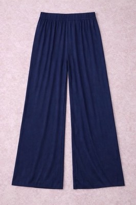 High Rise Navy Wide Leg Pants Women s L 12-14 Flowy Office Career NWT￼