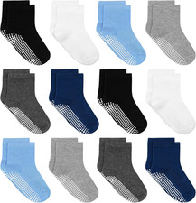 Calcetines antideslizantes para niños pequeños, calcetines antideslizantes para niños niñas 12 pares niños bebés niños