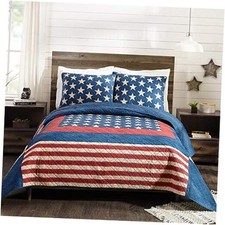 Quilt with 2 Shams, 3-Piece Reversible All Seasons Full Queen Americana Patch