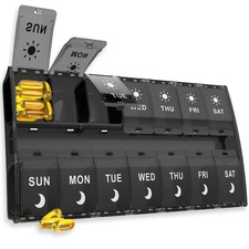 XL Large Pill Organizer 7 Day, Weekly Medicine Box 2 Times a Black