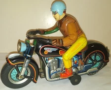 1950'S MASUDAYA ATOM EXPERT RIDER TIN HARLEY MOTORCYCLE BATTERY OP WORKS