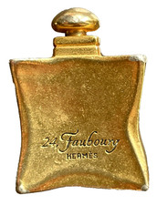 Broche Hermès 24 Faubourg flacon de parfum – Bijou vintage doré Perfume brooch