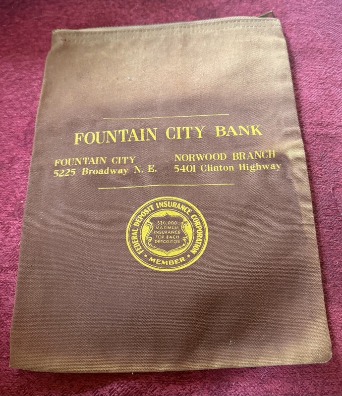 Vintage 1950s To 1969 Fountain City Bank Knoxville TN Canvas Money Coin Bag