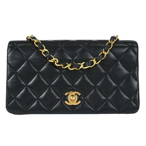 Chanel Black Lambskin Turnlock Mini Full Flap Shoulder Bag 188015
