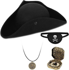 Zddaoole 4PCS Pirate Hat,Renaissance Pirate Tricorn Hat with Eye Patch & Necklac