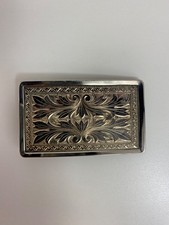 Vintage Silver color etched flower pattern rectangular belt buckle