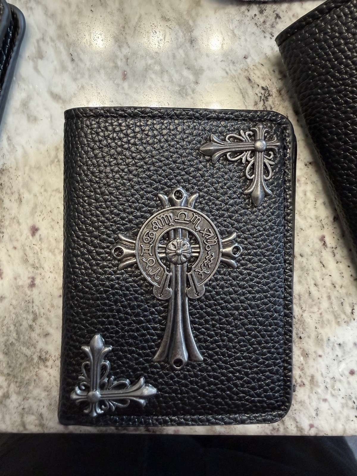 Chrome Hearts Black Bifold Wallet Men’s Metal Cross Gothic Accent Credit Card