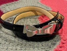 Bow Buckle Ladies Patent Leather Dress Decorative Black Small Thin Belt 28”