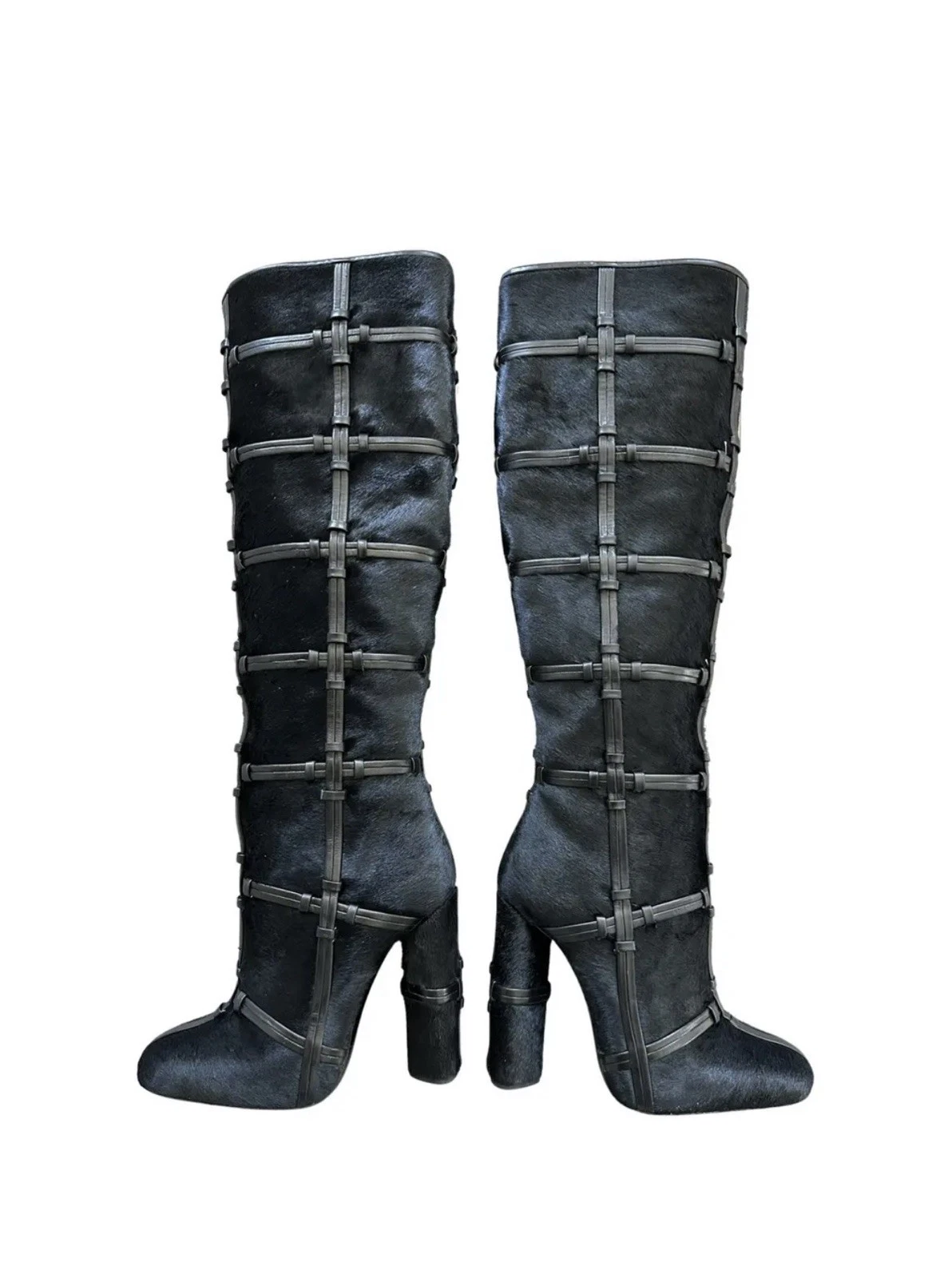 Tom Ford — Tom Ford Patchwork Calf Hair/Leather Knee High Boots Runway Size 41 Black