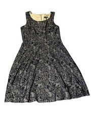 Express Black Floral Lace Fit & Flare V-Neck Lined Zip Short Dress Size S #ST41