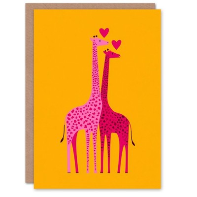 Two Giraffes Animals in Love Vibrant Illustration Valentine's Day Card