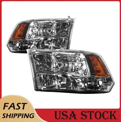 Headlight Assembly For 2011-23 Ram 1500 11-18 2500 Halogen Chrome Housing Amber