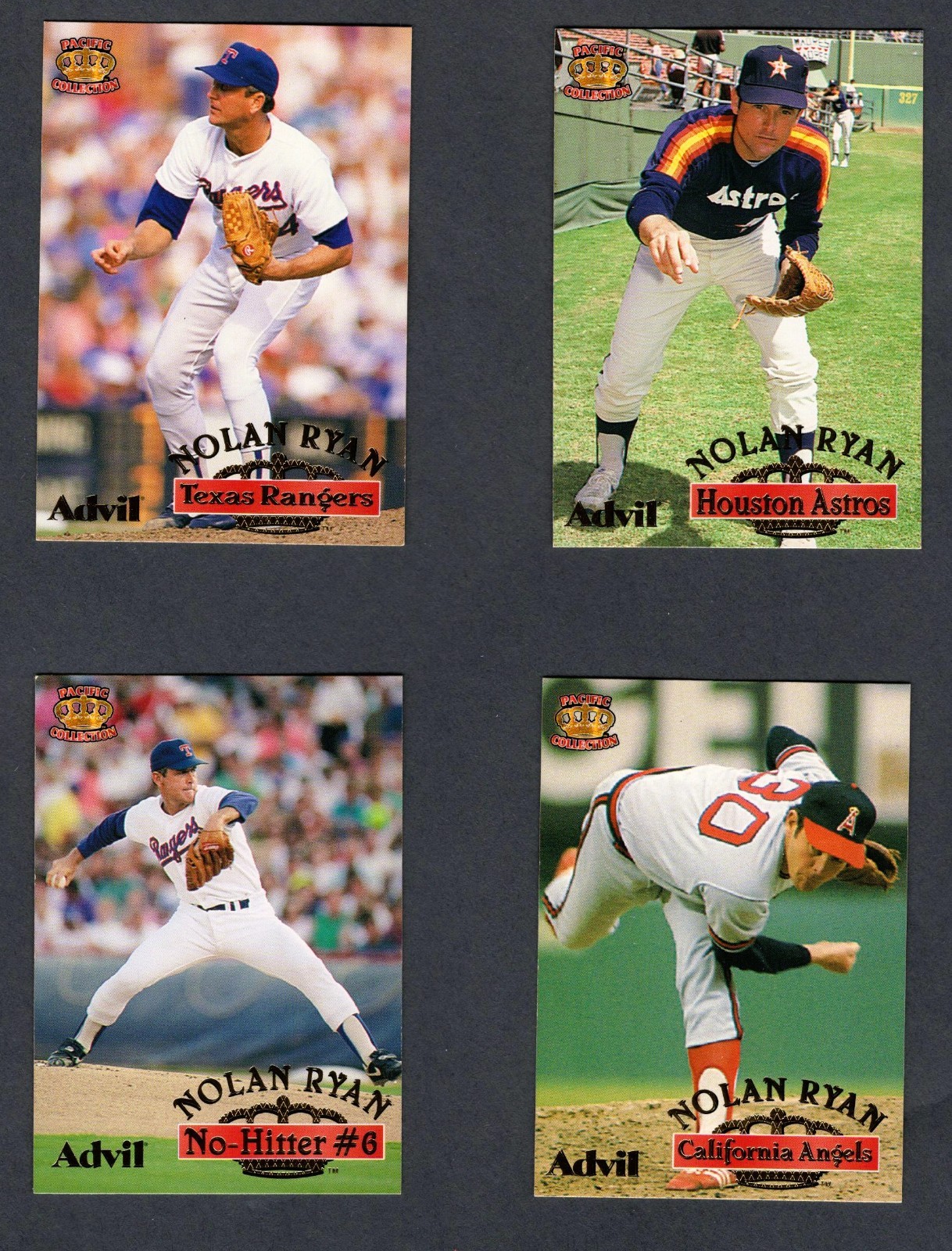NOLAN RYAN 1996 Pacific Collection / Advil  Lot of 4 - #s 2,3,4,10  EX+++  A20