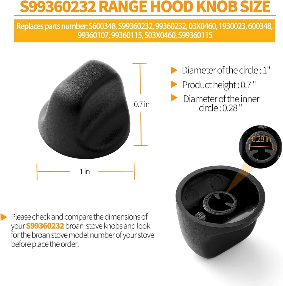 Repuesto perilla campana extractora Broan S99360232 S600348 luz ventilador negra 2 piezas Foto 2 de 4