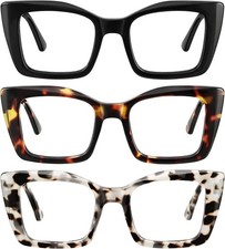 3 Pack Reading Glasses for Women Oversized Square Reading Glasses Blue Light
