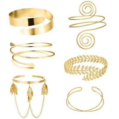 6 Stück Armmanschette Oberarm Band Armreif Armband Armreif für Damen Silber Gold Adju