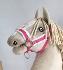 Adjustable Dark Pink Hobby Horse Bridle A3 Size, Minky Fur, Metal Fittings