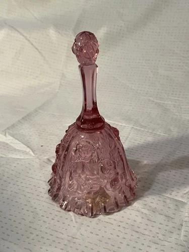 Vintage Fenton Pink Cabbage Rose Ruffled Bottom Flawless Bell with label