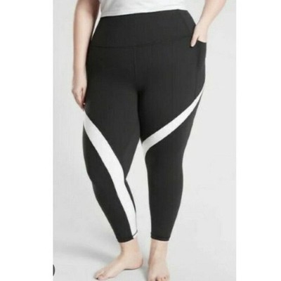 Athleta Black & White Salutation Stash Pocket 7/8 Tight Size 1X