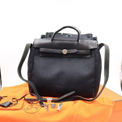 Hermès Herbag 31 Schwarz Tasche Vintage PM Leder Canvas Original Fullset