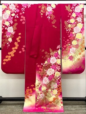 Furisode Kimono gold color cdesign rose height 167cm water repellent MO3769