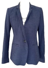 ANN TAYLOR LOFT Size 0 Linen Blend BLAZER Blue One Button Chambray Jacket Coat
