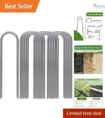 Garden Landscape Staples 6 Inch Steel Heavy Duty Irrigation Stakes 16 Pack