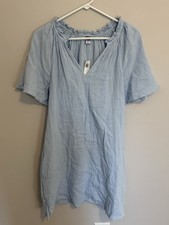 NWT Old Navy Women  s Blue 100 Cotton Gauze Dress Mini M Beach Coastal light