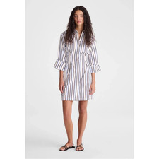 Madewell Tucked Shirt Dress 12 NWT Boardwalk Stripe White Blue NZ439 Coastal
