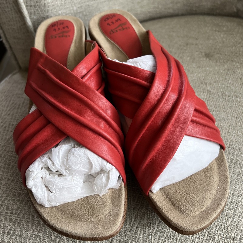 Dansko Neve Criss Cross Red Corral Leather Wedge Sandals Womens Size EU 38 US 8