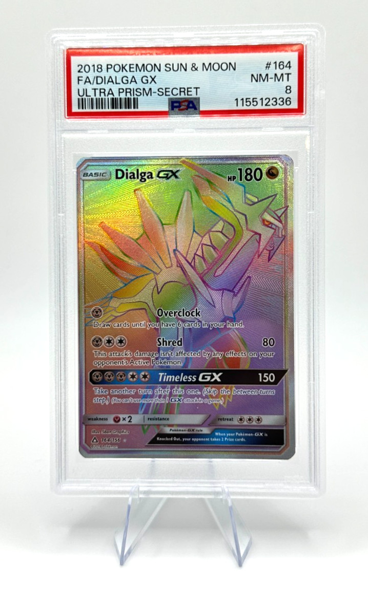 POKEMON ULTRA PRISM DIALGA GX #164 SECRET RARE - PSA 8