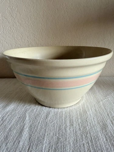 McCoy Mixing Bowl “10” Pink & Blue Stripes Ovenware USA Vintage diameter 10"