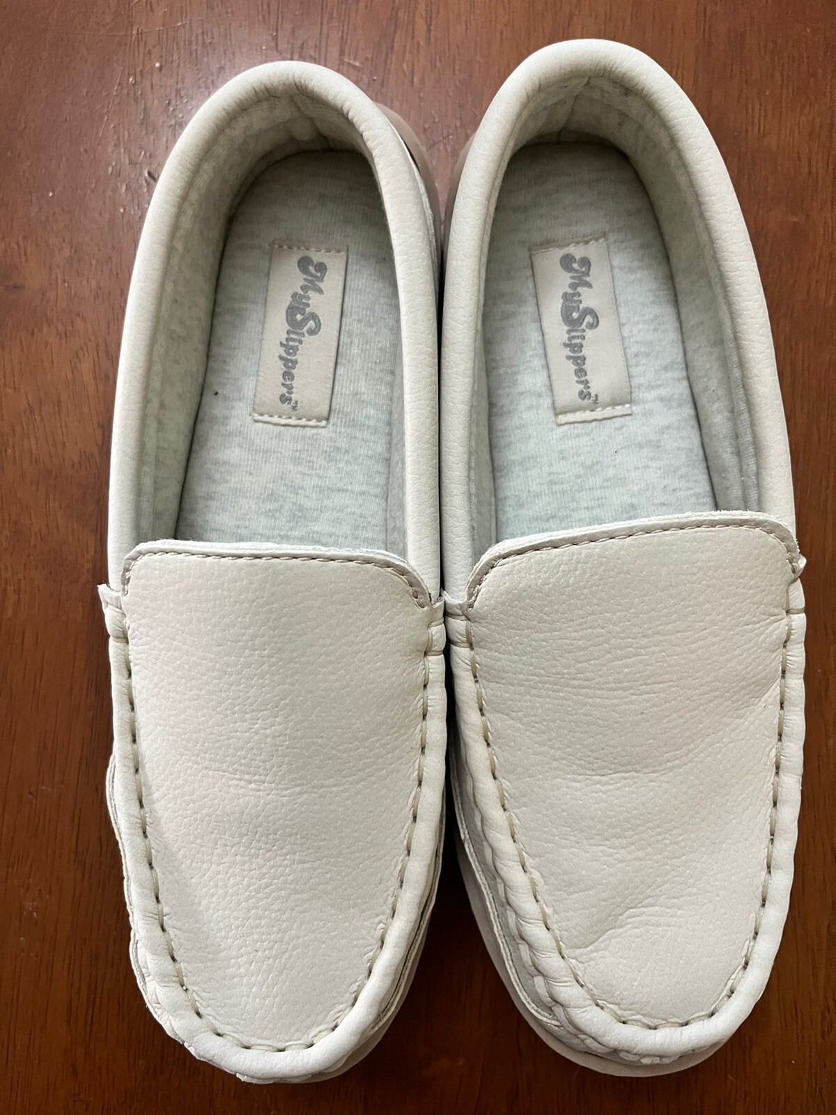 My Slippers Women’s Sz 5 Ivory Tan Leather Cushioned Comfort “My Pillow