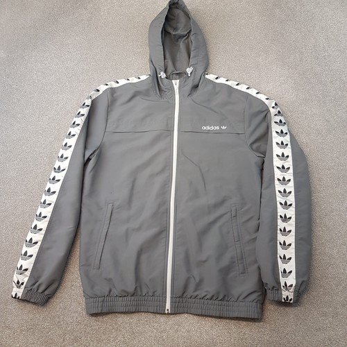 Adidas Mens Jacket Medium Grey Taped Windbreaker Firebird SST Originals Trefoil