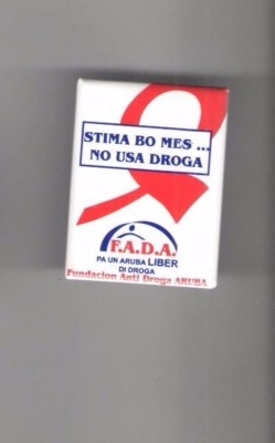 Vintage Anti DRUG pin SPANISH pinback En Espanol F.A.D.A. ARUBA button PHARMACY