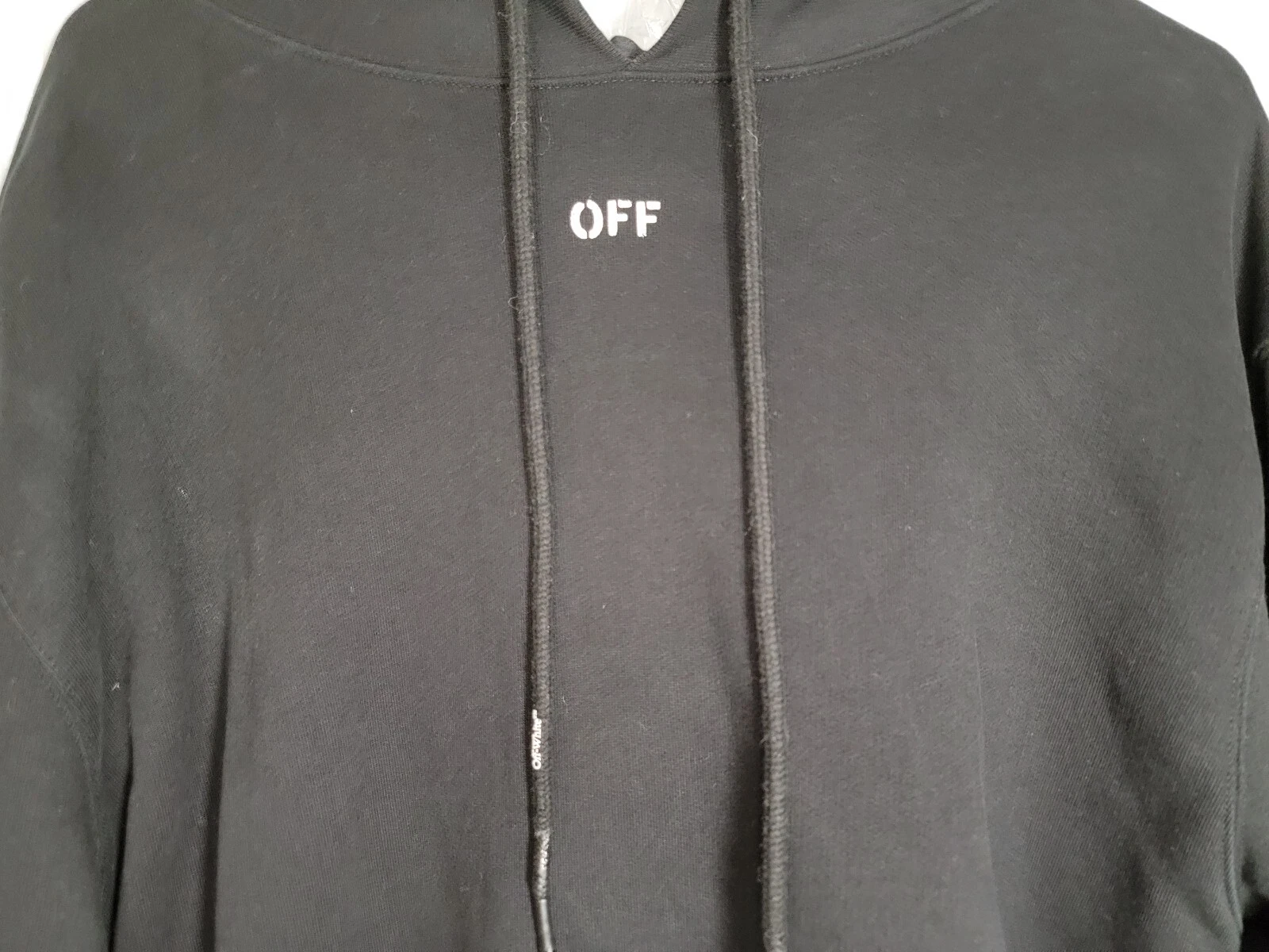 OFF WHITE Felpa con cappuccio pullover da uomo bianca nera bianca freccia con vernice spray taglia XL