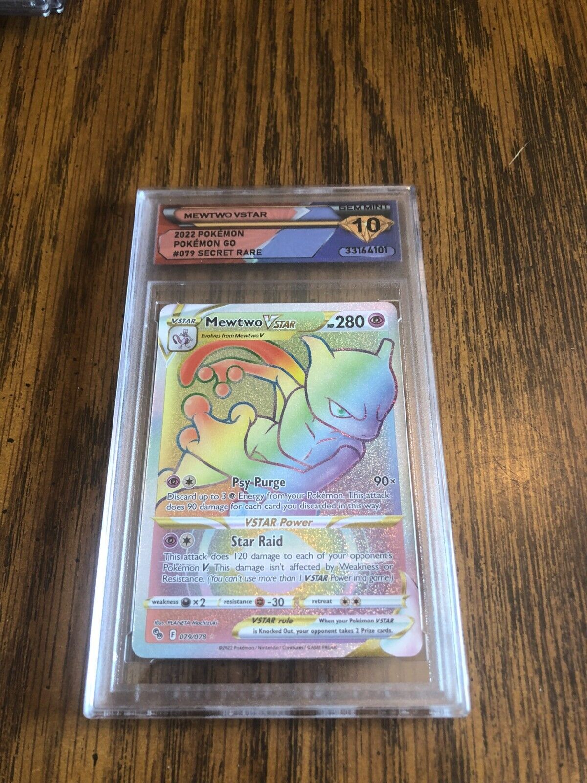 Pokemon Mewtwo secret rare rainbow Vstar card - 2022 Pokémon go collection