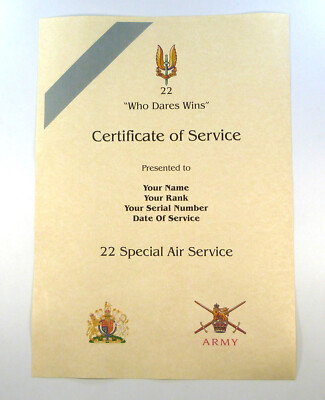 22 SAS SPECIAL AIR SERVICE CERTIFICATE OF VETERANS SERVICE