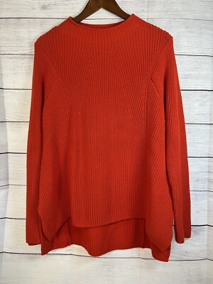 Oui Women's Sweater Knit Top Tomato Red 100% Cotton Large EUC