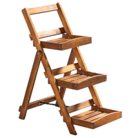 3-Stufiges Blumentreppe Mit 3 Ablagen, Ca. 65 X 40 X 80 Cm Aus Akazienholz