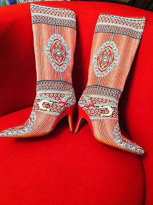 New Designers Italian Roberto Botticelli Boots Canvas Piton Hill Sz 38
