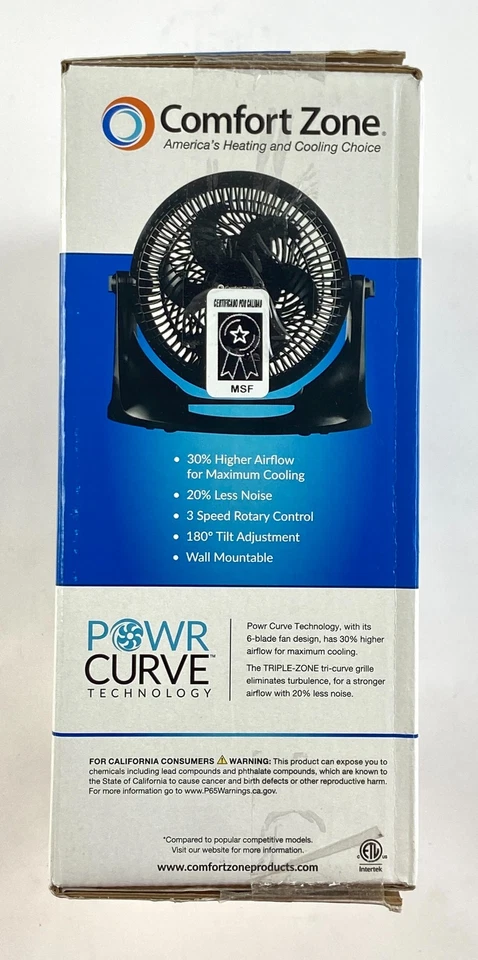 Comfort Zone Turbo Fan Wall Mountable Power Curve 3-Speed Black CZHV101BK - Image 2 of 3