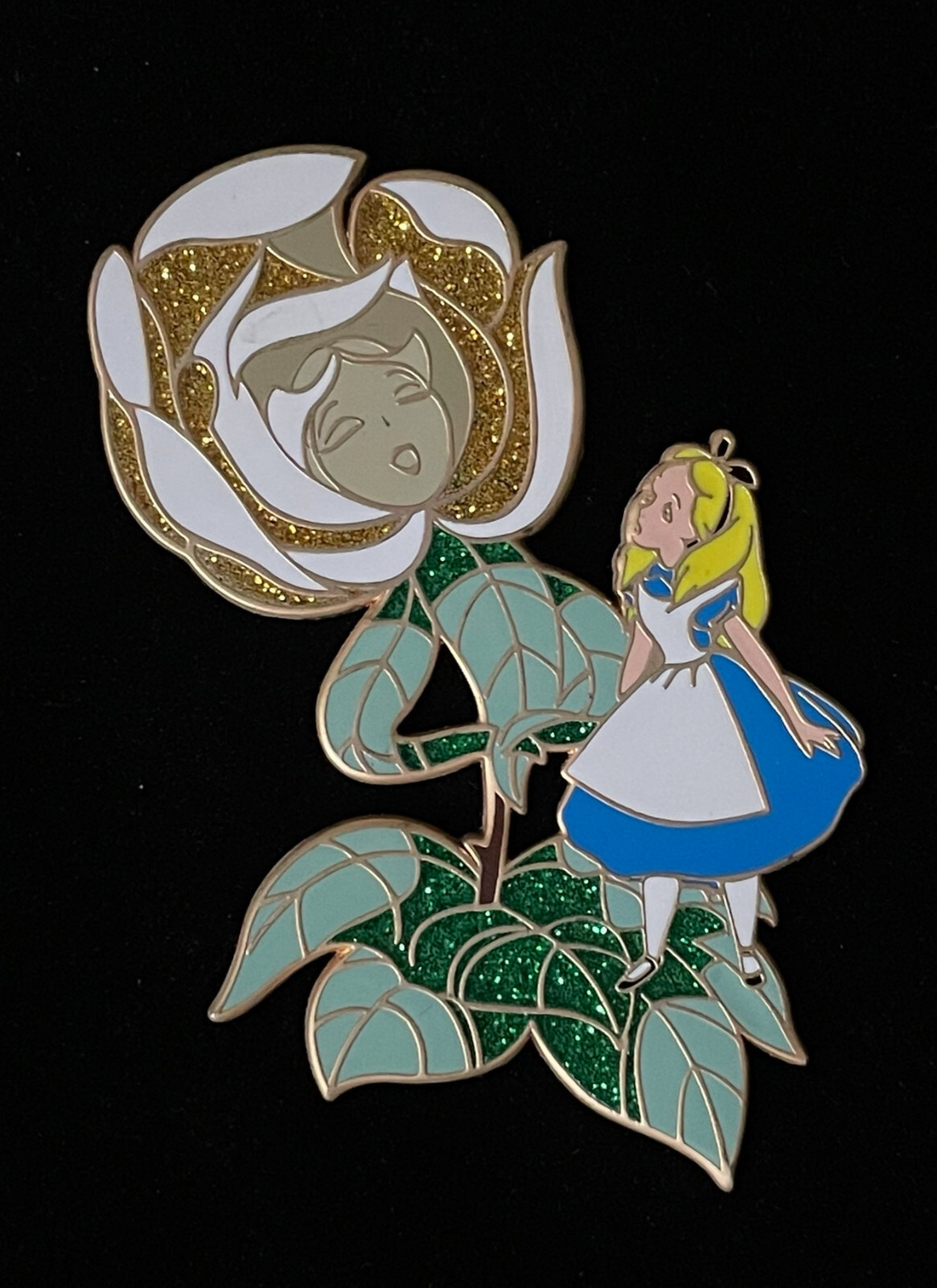 Disney Alice in Wonderland White Rose Jumbo Glitter Fantasy Pin LE VHTF