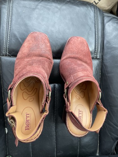 BORN Hudson Clogs Suede Heel 10 M Slingblack 90s Maroon Y2K Platform Slip On - Picture 4 of 7