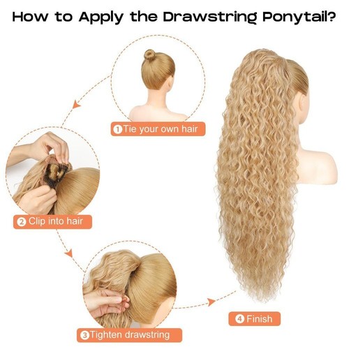 36 inch Drawstring Ponytail Extension Synthetic Long Natural Curly Ponytail - Picture 12 of 20