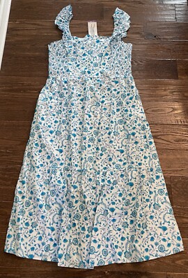 Draper James women's blue paisley flutter square strap maxi dress XXL