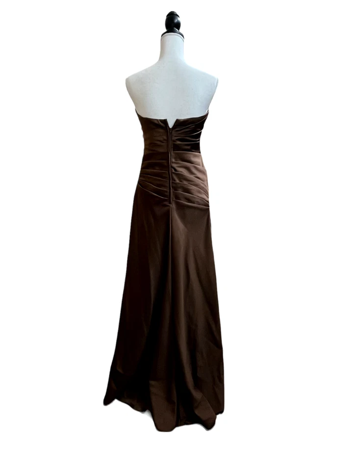 Maxi Vestido David's Novia Mujer Marrón Satén Sin Tirantes Acanalado 4 Foto 3 de 4