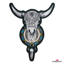 Large Patch Horned Skull with Dreamcatcher Embroidered Iron On SIZE: 8.7"x11.4"