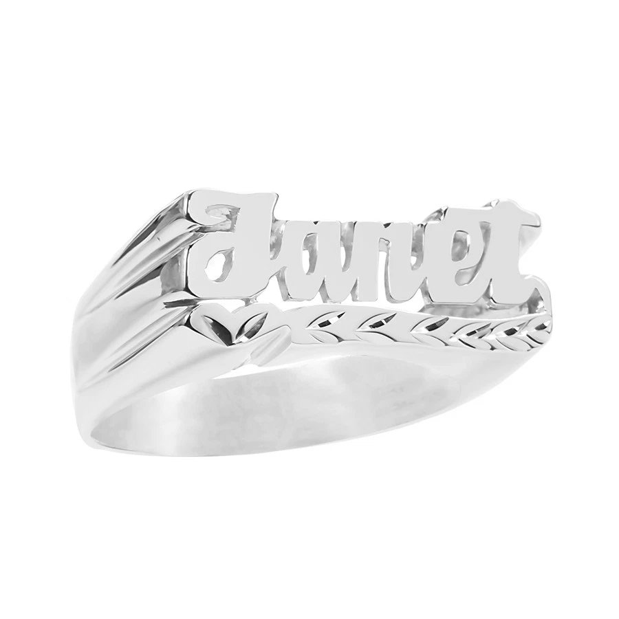 Personalized Sterling Silver Name Ring Diamond Cut / Any Name / Gold Plated  - Image 2 of 2
