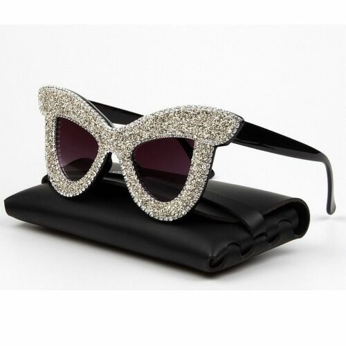 Cat Eye Sunglasses Women Luxury Rhinestone Big Frame Oversized Vintage Oculos - Picture 1 of 15